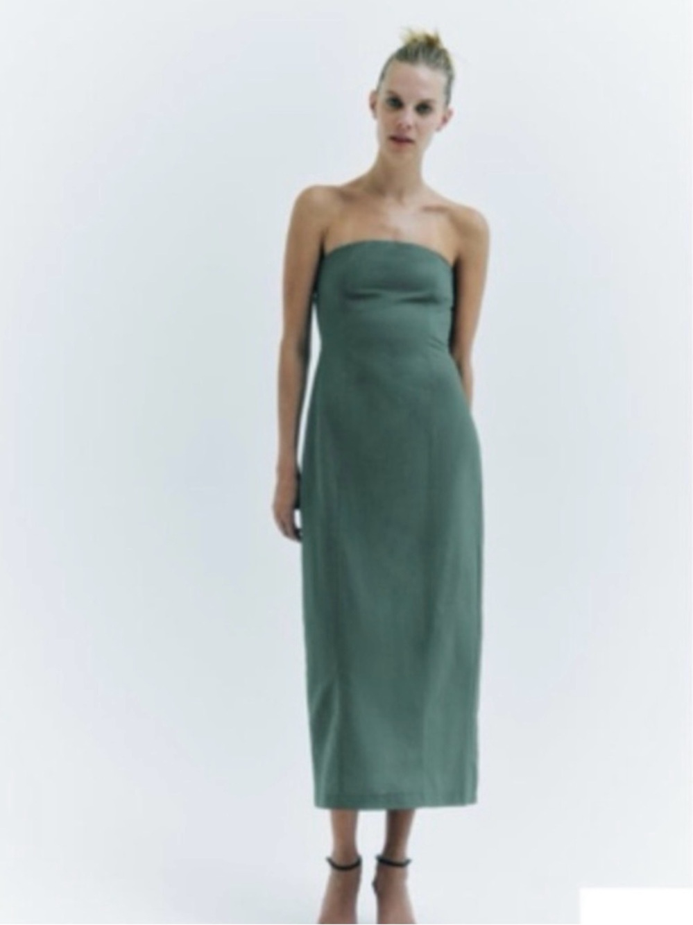 Zara green linen strapless dress size xs